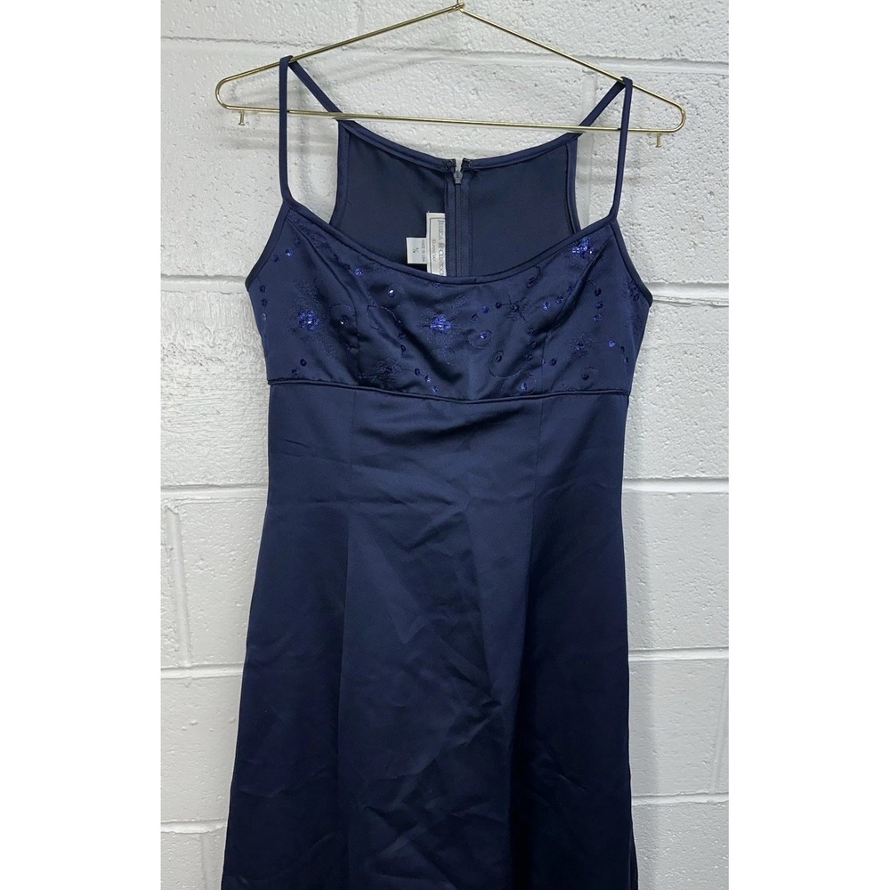 Jessica McClintock Gunne Sax Navy Blue Formal Gown Dress Y2K Sequin Floral 5/6